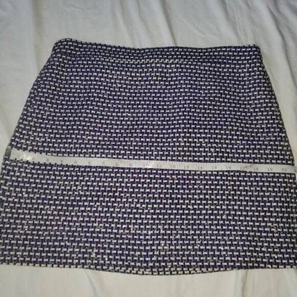 J.Crew Silk Cotton Blend Blue Metallic Tweed Skirt 10 - Picture 8 of 9